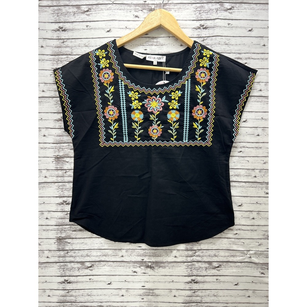 Available Black Floral Embroidered Women's Blouse Size Small